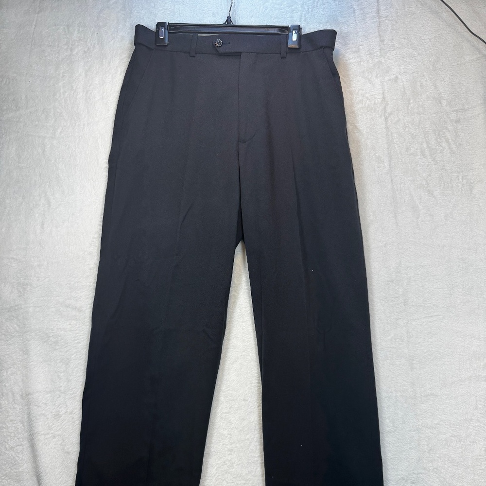 Denver Hayes Dress Pants Size 32x32 Black Pleated Flex Straight Leg Pockets